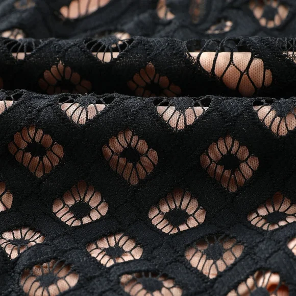 Black Off-Shoulder Long Sleeve Lace Dress - Picture 7 of 7